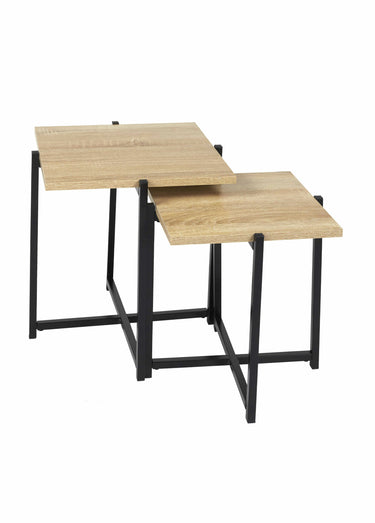 Tables gigognes carrées, métal et bois Marron/Noir