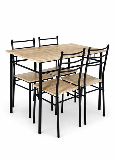 Set Table + 4 Chaises style industriel LOKA Marron/Noir
