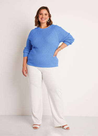 Pull maille brillante col rond Bleu