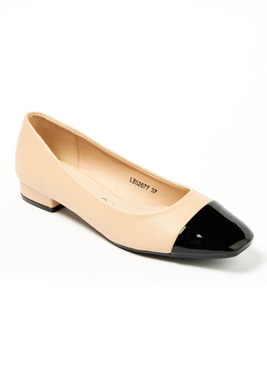 Ballerines chic bi matière petit talon Beige