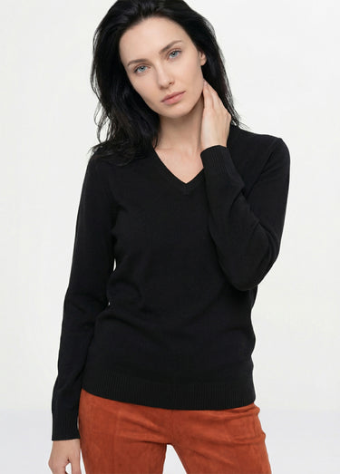 Pull doux col V manches longues Noir