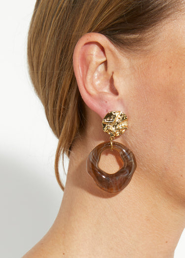 Boucles d'oreilles inox, pendant résine Marron