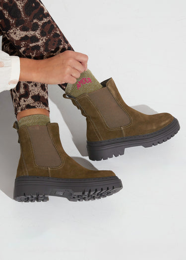 Boots Chelsea compensées et montantes Kaki