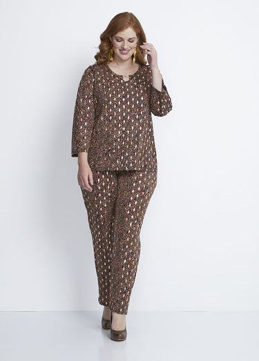 Tee-shirt court col bijou manches 3/4 Noir/Rouge