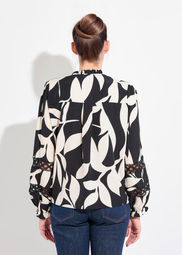 Blouse motif graphique détails dentelle Noir / Blanc