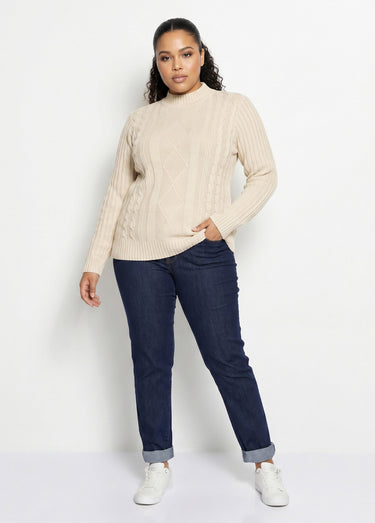 Pull chaud style irlandais col montant Ecru