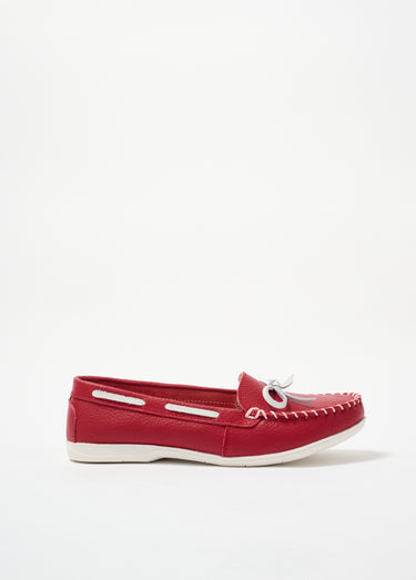 Mocassin bicolore en cuir esprit bateau Rouge