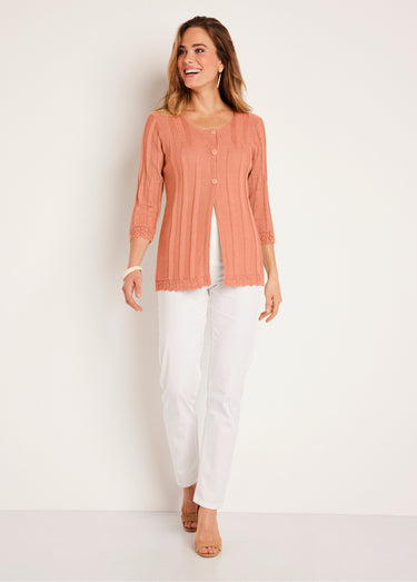 Cardigan boutonnée long ajouré Abricot