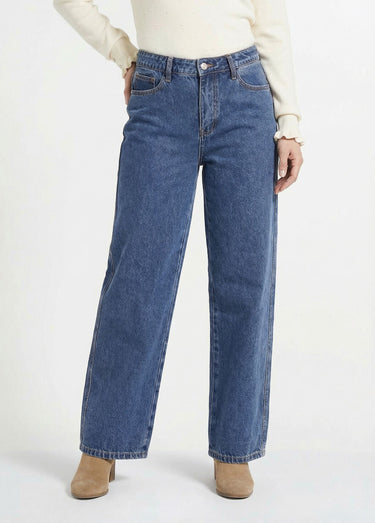 Jean cropped coupe large et taille haute Bleu Fonce