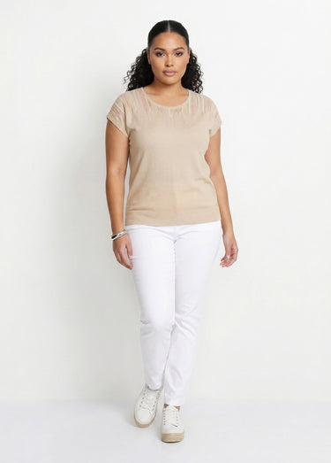 Pull maille scintillante manches kimono Beige
