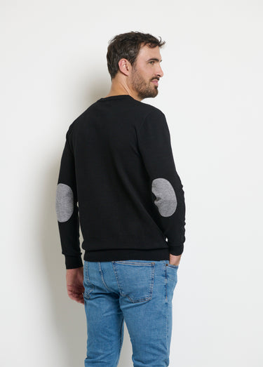 Pull col V maille empiècements coudes Noir