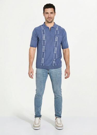 Pull col polo zippé manches courtes Bleu