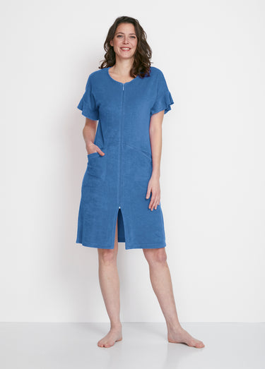 Peignoir de bain coton uni zippé Indigo