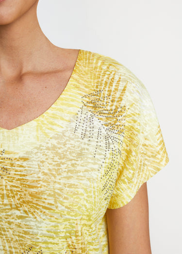 T-shirt imprimé court maille dévorée Jaune