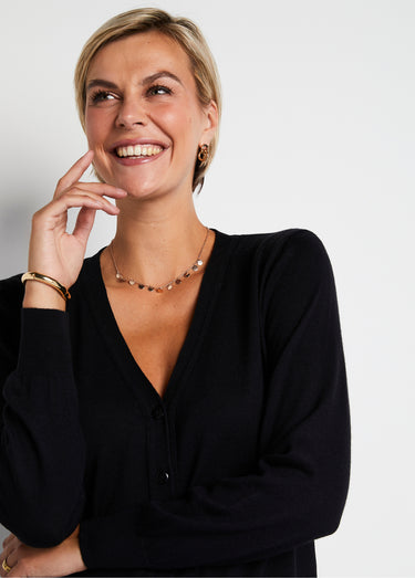 Gilet boutonné col V avec laine mérinos Noir