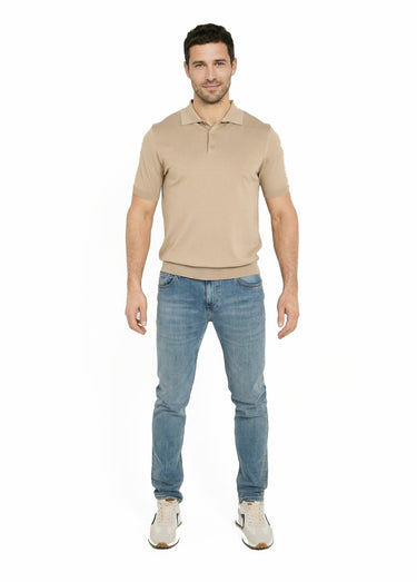 Polo en maille fine, manches courtes Beige