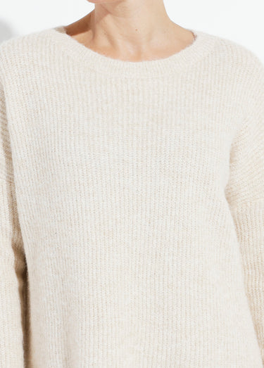 Pull maille mousseuse encolure bateau Beige