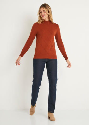 Pull doux uni col montant modal mélangé Noisette