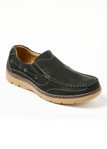 Chaussures bateau cuir élastiques côtés Noir