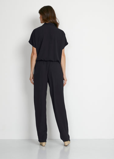 Combi-pantalon unie taille élastiquée Uni Noir