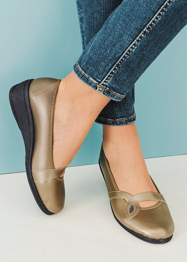 Ballerines croisées largeur confort cuir Bronze