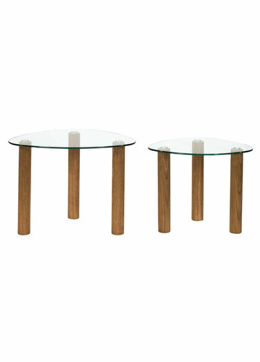 Tables gigognes plateau galet en verre Marron