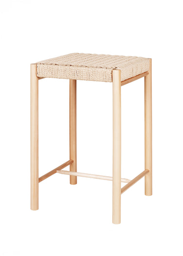 Chaise haute de bar bois, assise osier Naturel