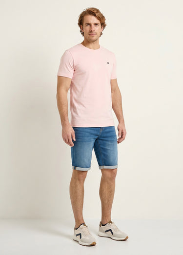 T-shirt col rond brodé manches courtes Rose Pale