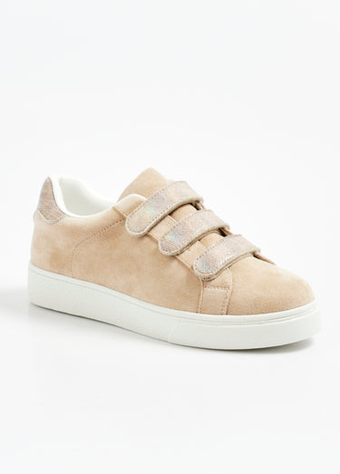 Baskets effet daim, scratchs métallisés Taupe
