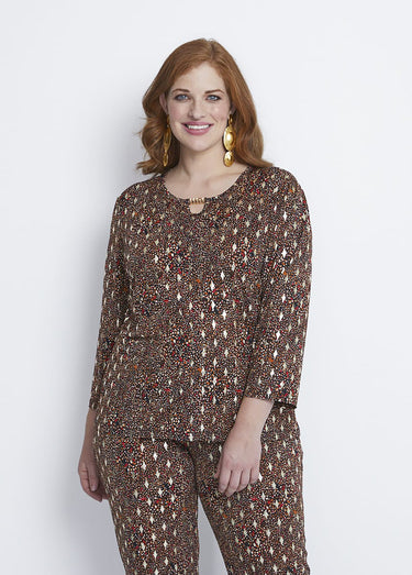Tee-shirt court col bijou manches 3/4 Noir/Rouge
