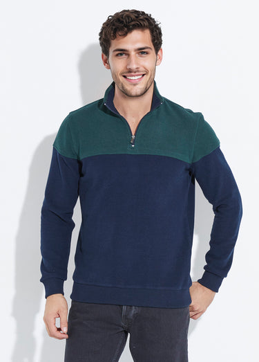 Pull bicolore doux, col montant 1/2 zip Vert