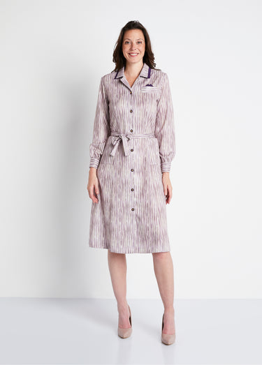 Robe mi-longue boutonnée imprimée Prune