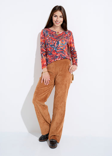 Pantalon large velours milleraies Camel