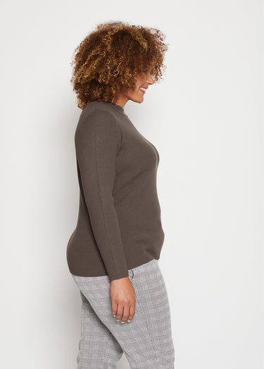 Pull court col montant maille côtelée Taupe
