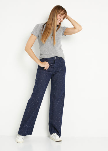 Jean large brut recouvert de strass Bleu Brut