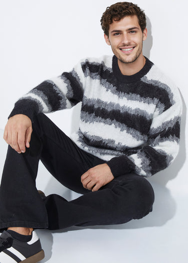 Pull épais avec laine, rayures fantaisie Noir