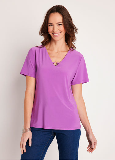 T-shirt manches courtes uni ou imprimé Uni Violet