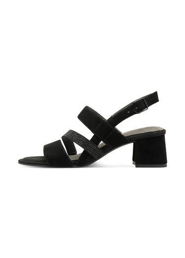 Sandales à talon cuir velours et strass Noir