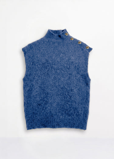 Pull sans manches boutons bijoux Bleu