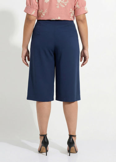 Jupe-culotte ample longue ceinture semi élastiquée Marine