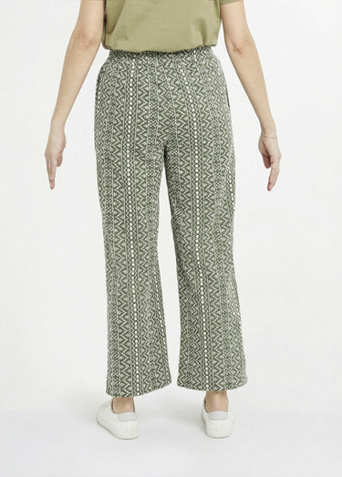 Pantalon large coton, broderie anglaise Kaki