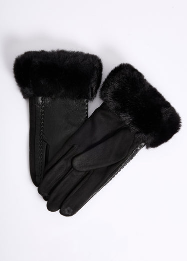 Gants en simili cuir et poignet fourrure Noir