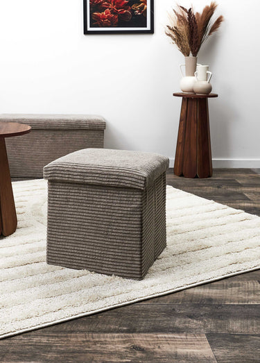Pouf bouclette avec coffre de rangement 1B Taupe