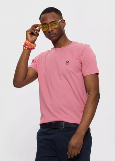 T-shirt col rond essentiel, logo poitrine Rose