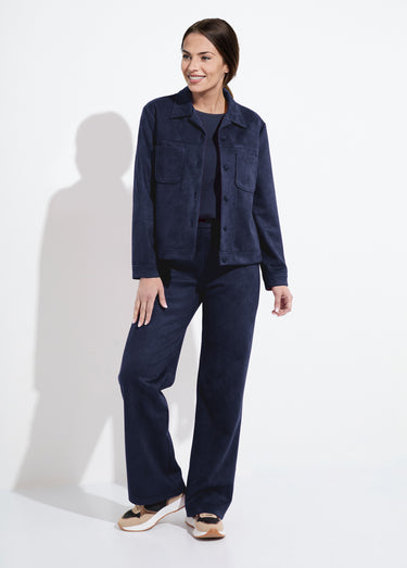 Blouson boutonné tissu suédé col cranté Marine