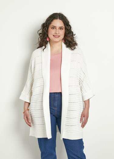 Gilet long ajouré coupe confort Ecru
