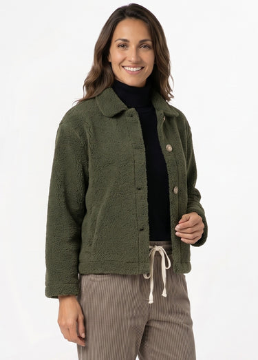 Veste maille bouclette intérieur polaire Kaki