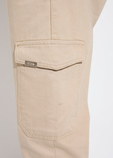 Jean cargo bas zippé, taille élastiquée Beige