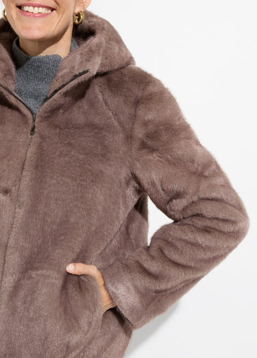 Blouson court en fourrure avec capuche Taupe