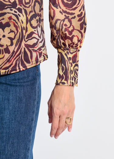 Tunique col V imprimé fleuri baroque Beige/Marron